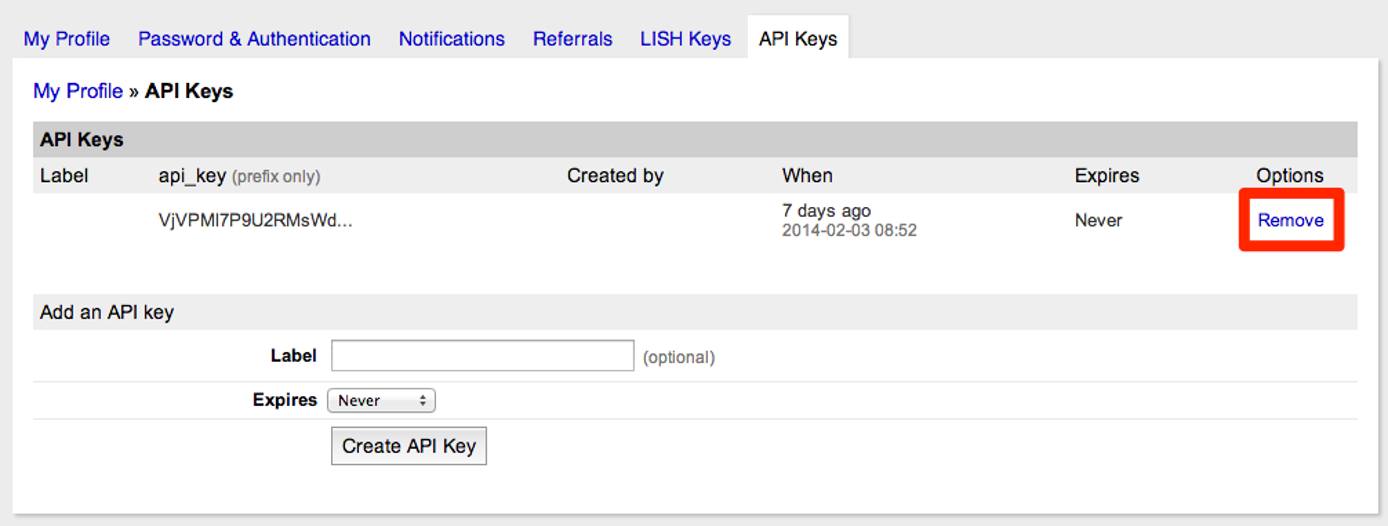 Click the Remove button next to the appropriate key.