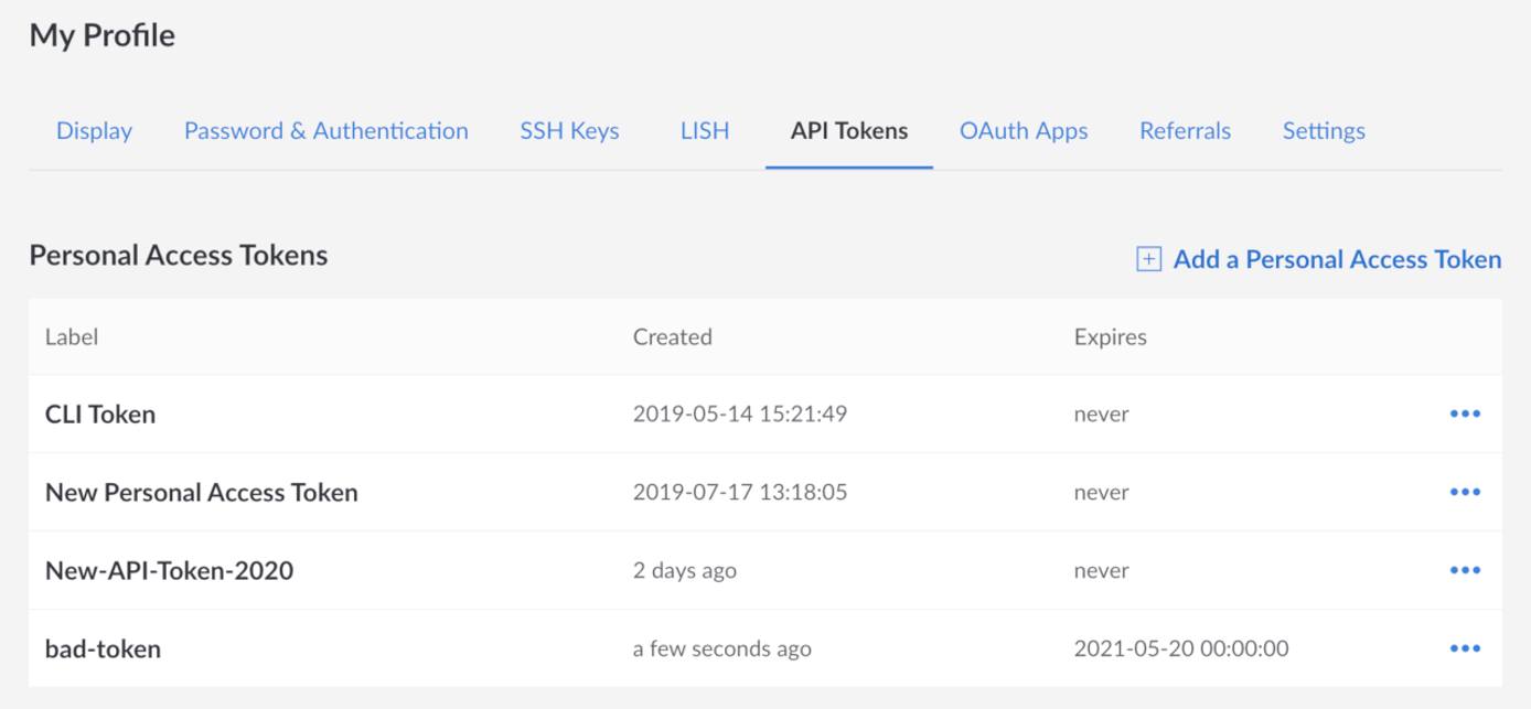 Select API Tokens tab in My Profile Settings