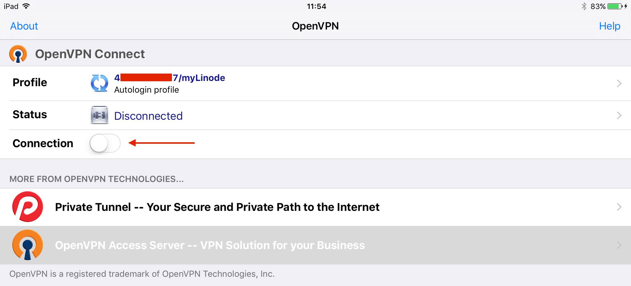 OpenVPN Connect connection status OpenVPN Connect connection status