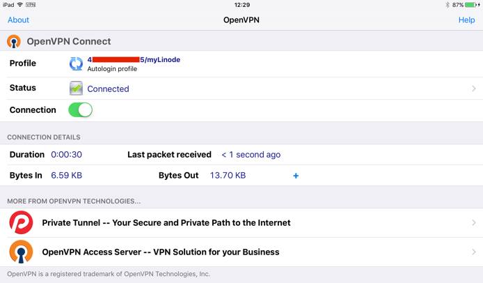 OpenVPN Connect, connected. OpenVPN Connect, connected.