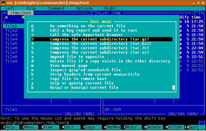 Midnight Commander User Menu Midnight Commander User Menu