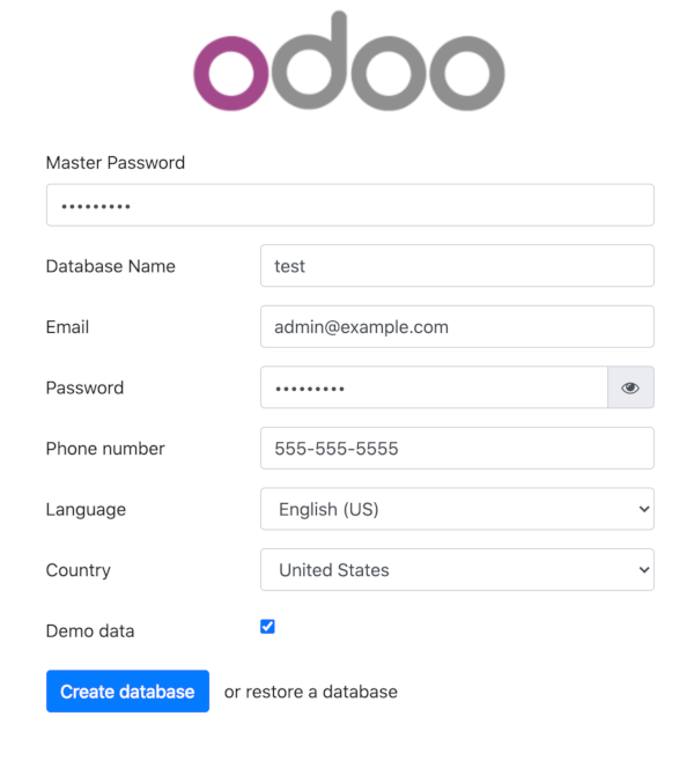 Odoo 13 Create Database Odoo 13 Create Database