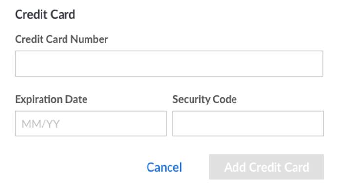 Form to add a credit card Form to add a credit card