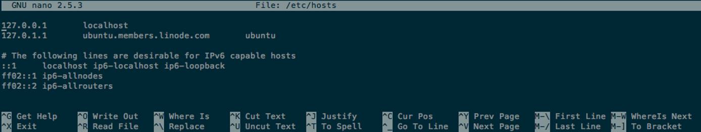Ubuntu hosts file in nano