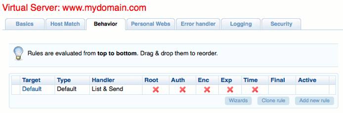 Behavior rules list in Cherokee admin panel on Ubuntu 10.04 LTS Behavior rules list in Cherokee admin panel on Ubuntu 10.04 LTS