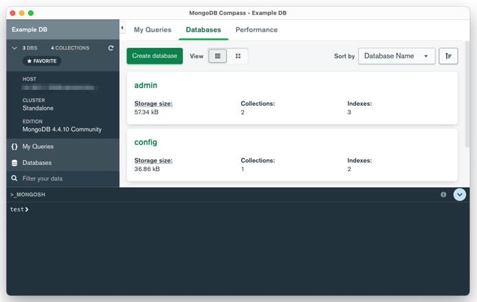 The main window in MongoDB Compass The main window in MongoDB Compass