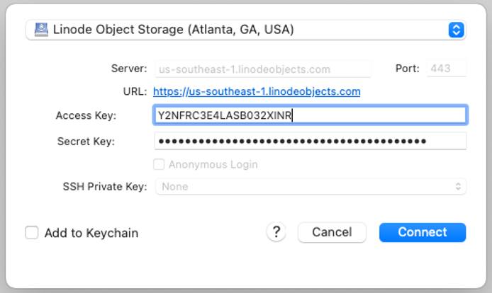 Screenshot of the Open Connection form