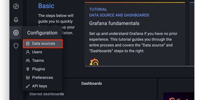 Screenshot of Grafana’s configuration menu Screenshot of Grafana’s configuration menu
